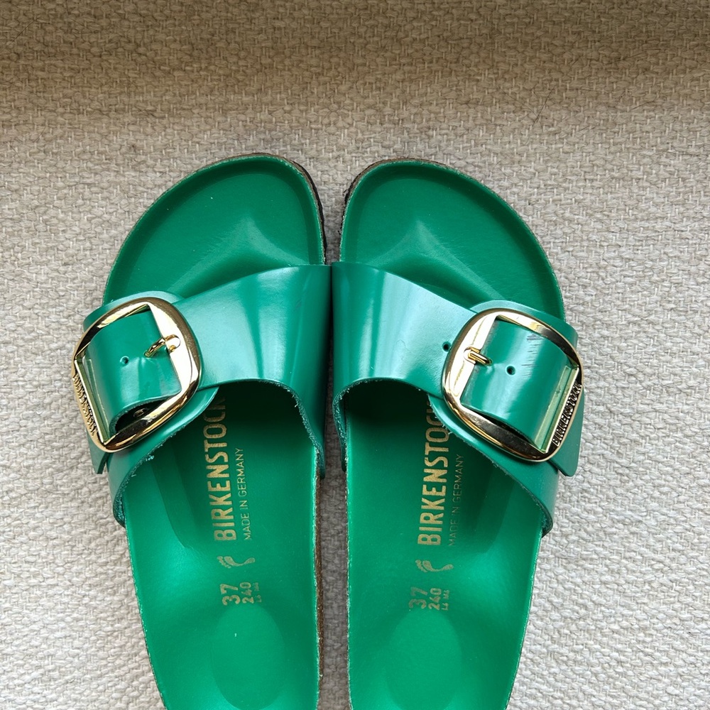 Birkenstock Green Sandals with Gold Buckle